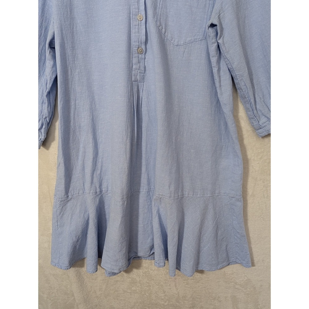 Cynthia Rowley Shirt Dress L Blue Linen Blend Coastal Quiet Luxury Beach Preppy - Picture 4 of 8